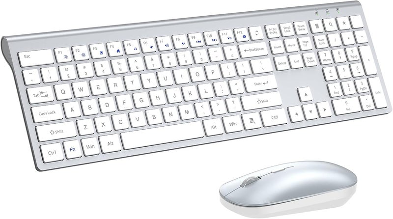 EDJO Wireless Keyboard and Mouse Combo, Full Size Keyboard and Mouse, Long Battery Life, Optical Mouse, 2.4G Lag-Free Cordless Mice Keyboard Set Ultra Slim Design for Computer, Laptop, PC, Windows (Silver) - Image 1